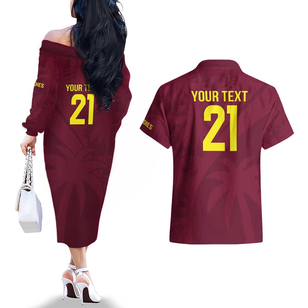 Custom West Indies Cricket Couples Matching Off The Shoulder Long Sleeve Dress and Hawaiian Shirt Go Windies Sporty Version