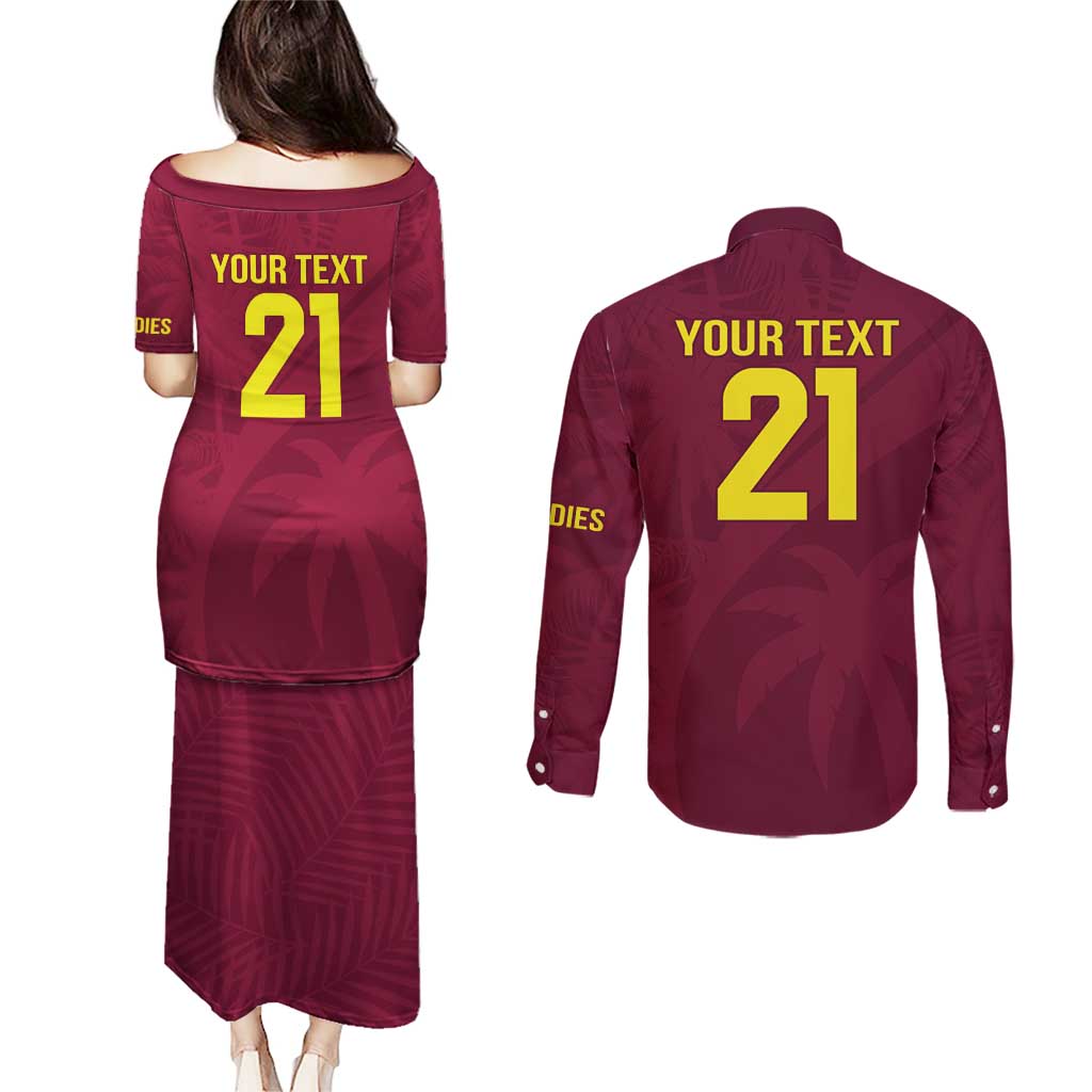 Custom West Indies Cricket Couples Matching Puletasi and Long Sleeve Button Shirt Go Windies Sporty Version