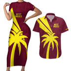 Custom West Indies Cricket Couples Matching Short Sleeve Bodycon Dress and Hawaiian Shirt Go Windies Sporty Version