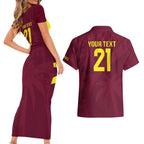 Custom West Indies Cricket Couples Matching Short Sleeve Bodycon Dress and Hawaiian Shirt Go Windies Sporty Version