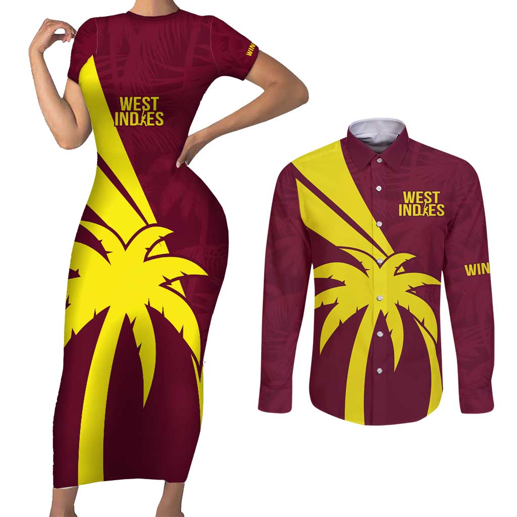 Custom West Indies Cricket Couples Matching Short Sleeve Bodycon Dress and Long Sleeve Button Shirt Go Windies Sporty Version