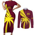 Custom West Indies Cricket Couples Matching Short Sleeve Bodycon Dress and Long Sleeve Button Shirt Go Windies Sporty Version
