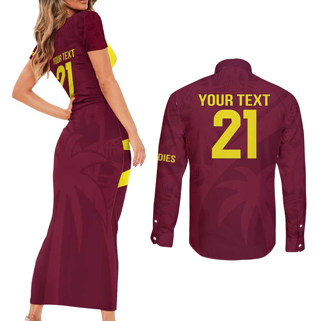 Custom West Indies Cricket Couples Matching Short Sleeve Bodycon Dress and Long Sleeve Button Shirt Go Windies Sporty Version