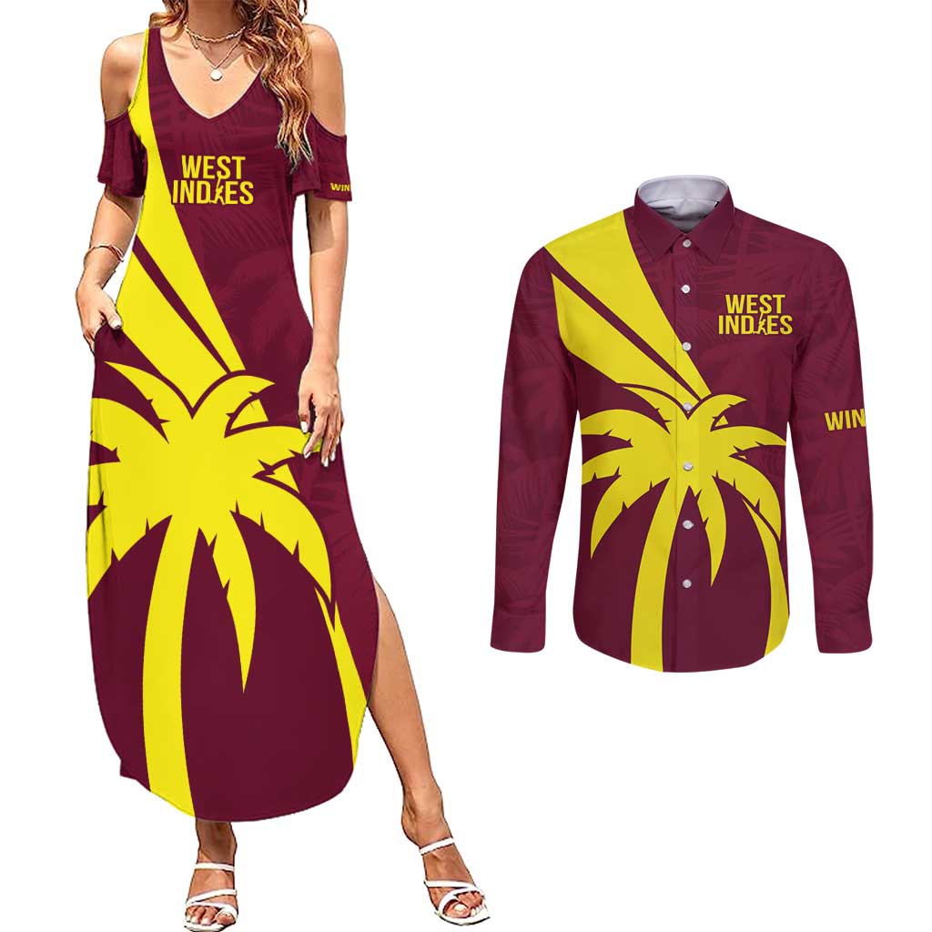 Custom West Indies Cricket Couples Matching Summer Maxi Dress and Long Sleeve Button Shirt Go Windies Sporty Version