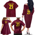 Custom West Indies Cricket Family Matching Off The Shoulder Long Sleeve Dress and Hawaiian Shirt Go Windies Sporty Version