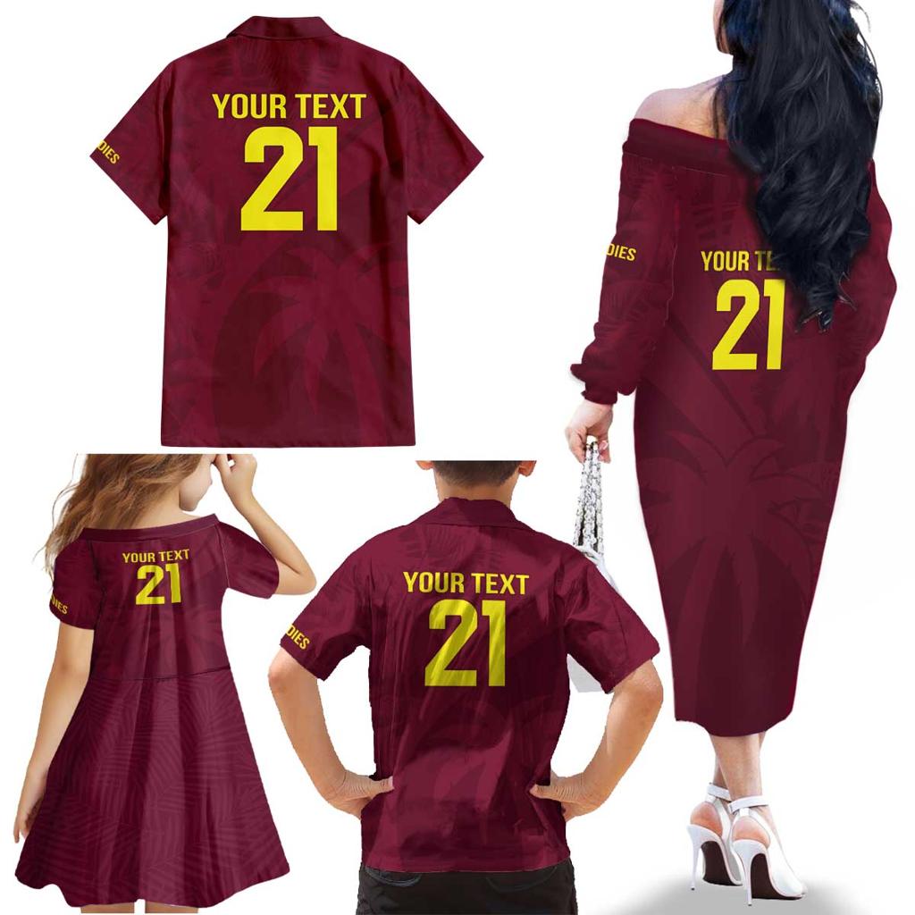 Custom West Indies Cricket Family Matching Off The Shoulder Long Sleeve Dress and Hawaiian Shirt Go Windies Sporty Version