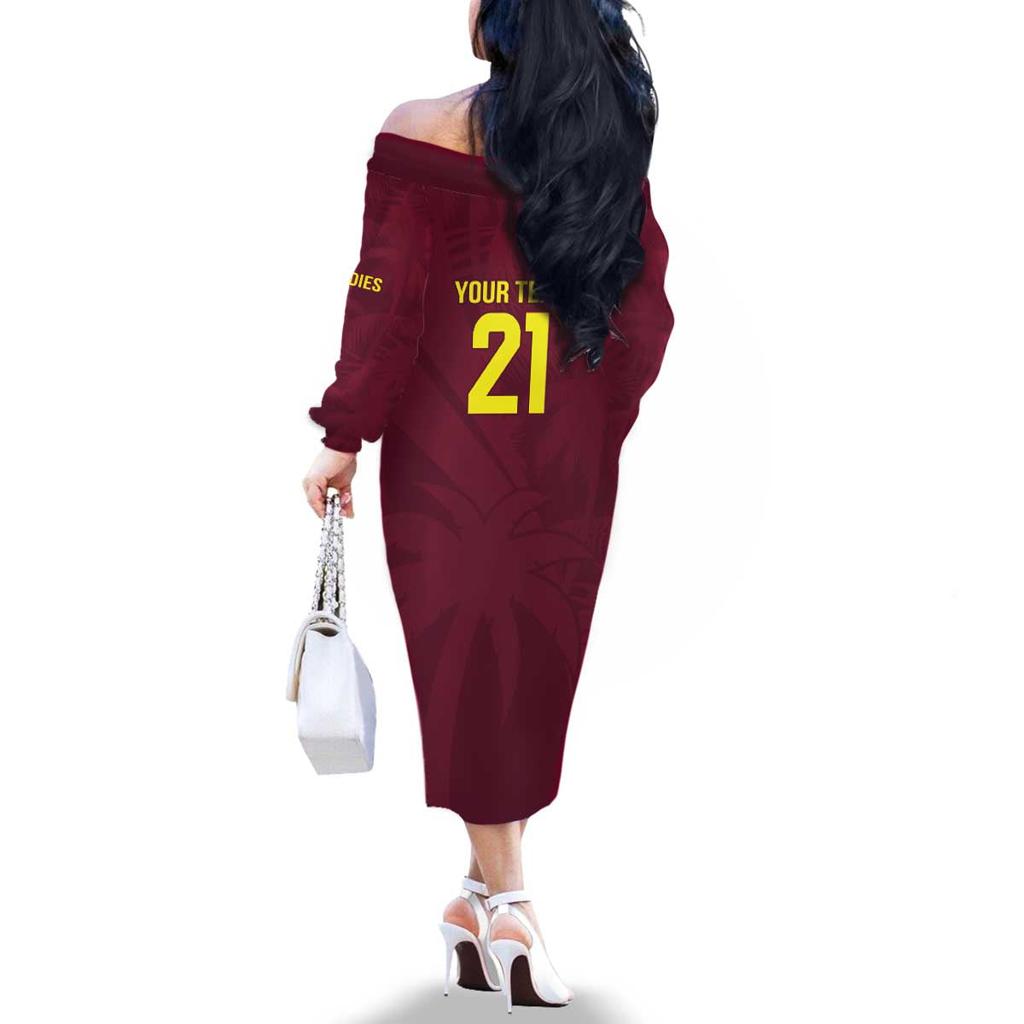 Custom West Indies Cricket Family Matching Off The Shoulder Long Sleeve Dress and Hawaiian Shirt Go Windies Sporty Version