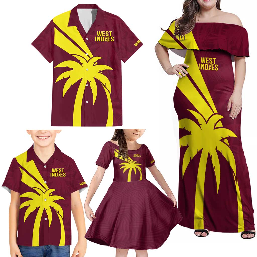 Custom West Indies Cricket Family Matching Off Shoulder Maxi Dress and Hawaiian Shirt Go Windies Sporty Version