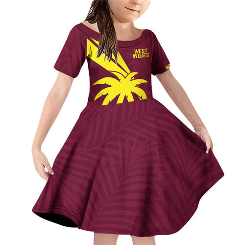 Custom West Indies Cricket Family Matching Off Shoulder Short Dress and Hawaiian Shirt Go Windies Sporty Version
