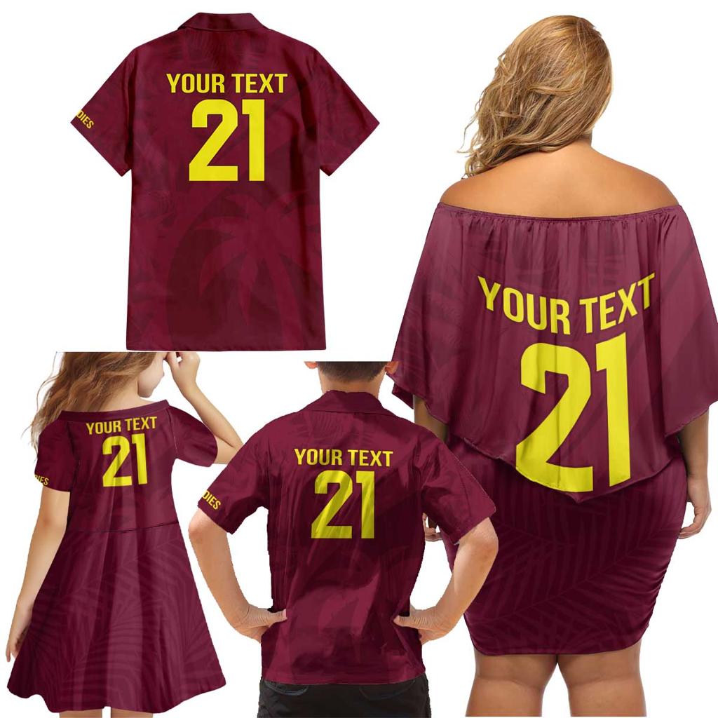 Custom West Indies Cricket Family Matching Off Shoulder Short Dress and Hawaiian Shirt Go Windies Sporty Version