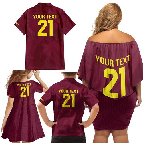 Custom West Indies Cricket Family Matching Off Shoulder Short Dress and Hawaiian Shirt Go Windies Sporty Version