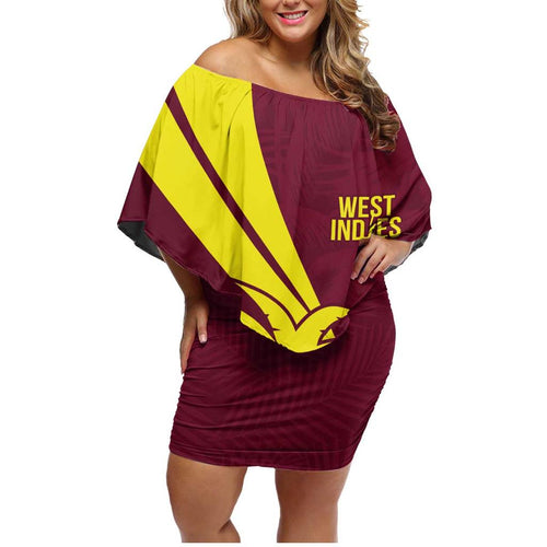 Custom West Indies Cricket Family Matching Off Shoulder Short Dress and Hawaiian Shirt Go Windies Sporty Version