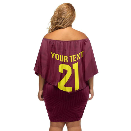 Custom West Indies Cricket Family Matching Off Shoulder Short Dress and Hawaiian Shirt Go Windies Sporty Version