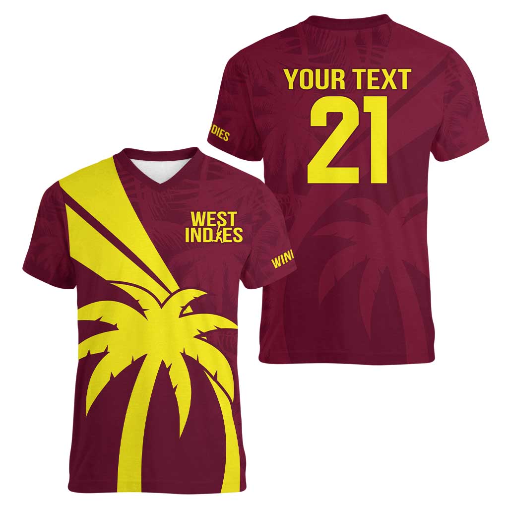 Custom West Indies Cricket Women V-Neck T-Shirt Go Windies Sporty Version