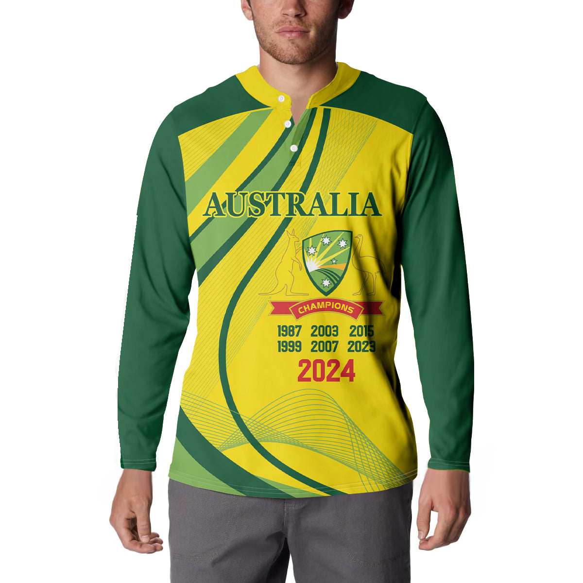 Australia Cricket World Cup 2024 Button Sweatshirt Aussie Make Champions