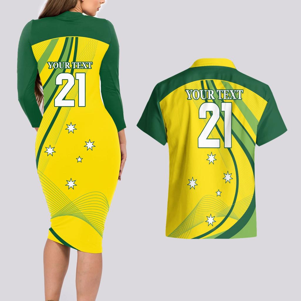 Australia Cricket World Cup 2024 Couples Matching Long Sleeve Bodycon Dress and Hawaiian Shirt Aussie Make Champions