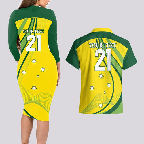 Australia Cricket World Cup 2024 Couples Matching Long Sleeve Bodycon Dress and Hawaiian Shirt Aussie Make Champions