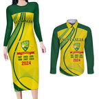 Australia Cricket World Cup 2024 Couples Matching Long Sleeve Bodycon Dress and Long Sleeve Button Shirt Aussie Make Champions
