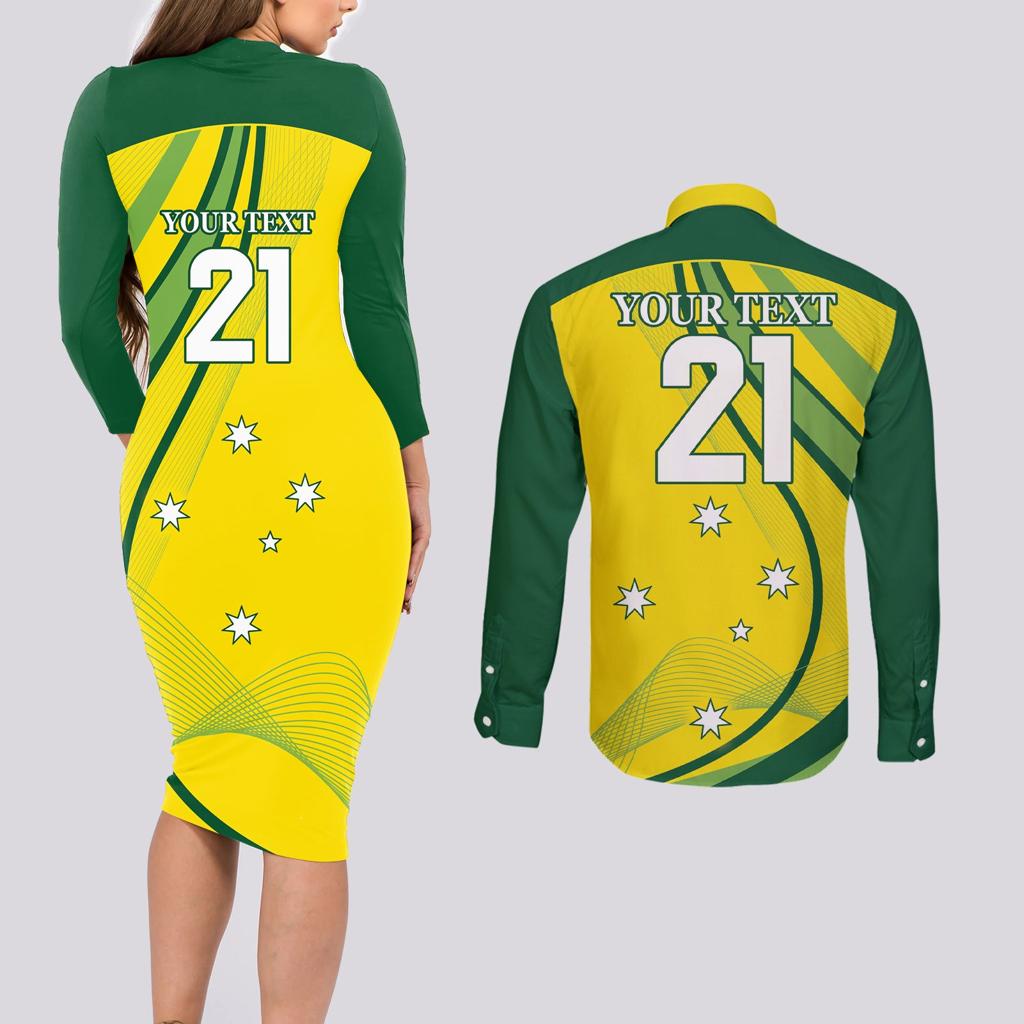 Australia Cricket World Cup 2024 Couples Matching Long Sleeve Bodycon Dress and Long Sleeve Button Shirt Aussie Make Champions