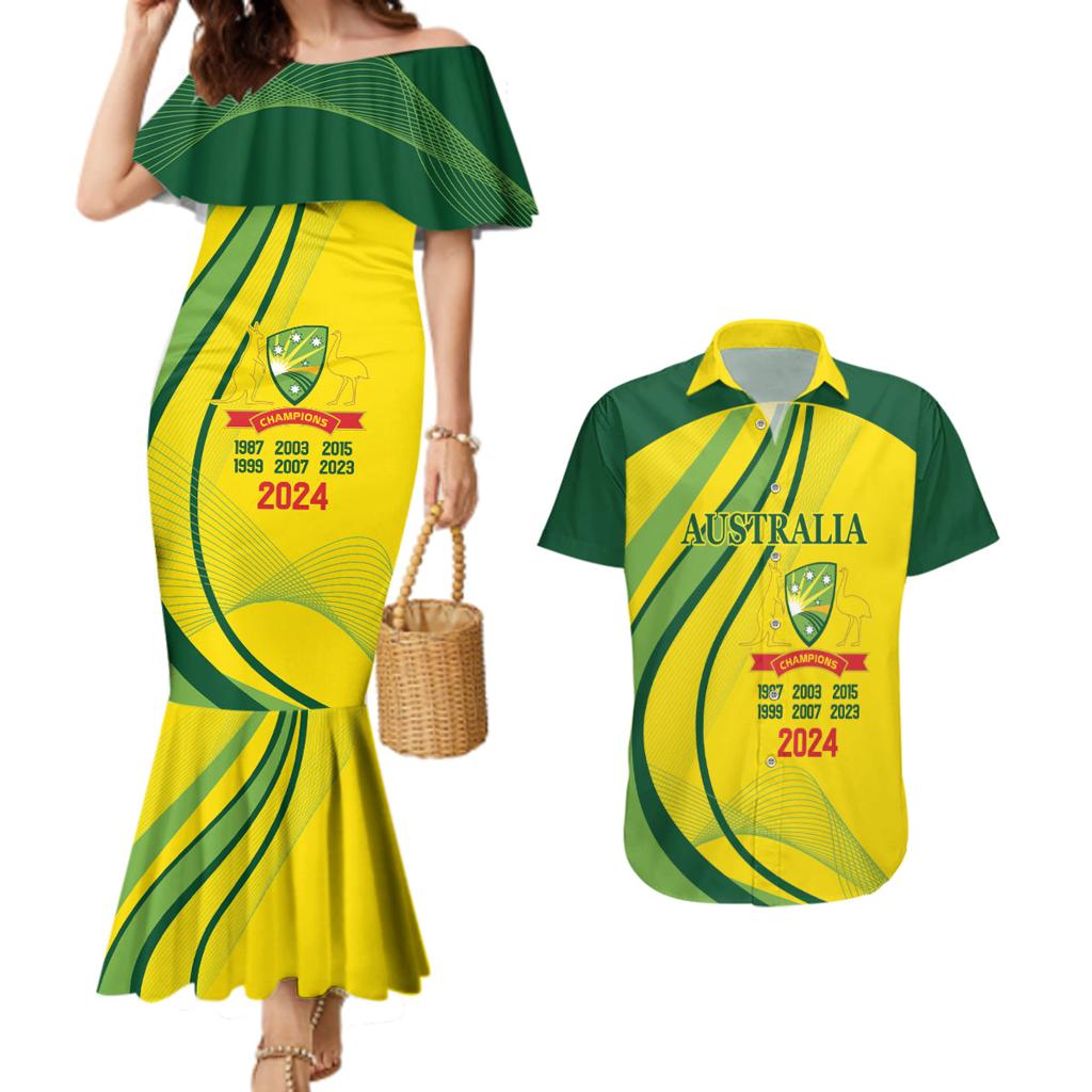 Australia Cricket World Cup 2024 Couples Matching Mermaid Dress and Hawaiian Shirt Aussie Make Champions