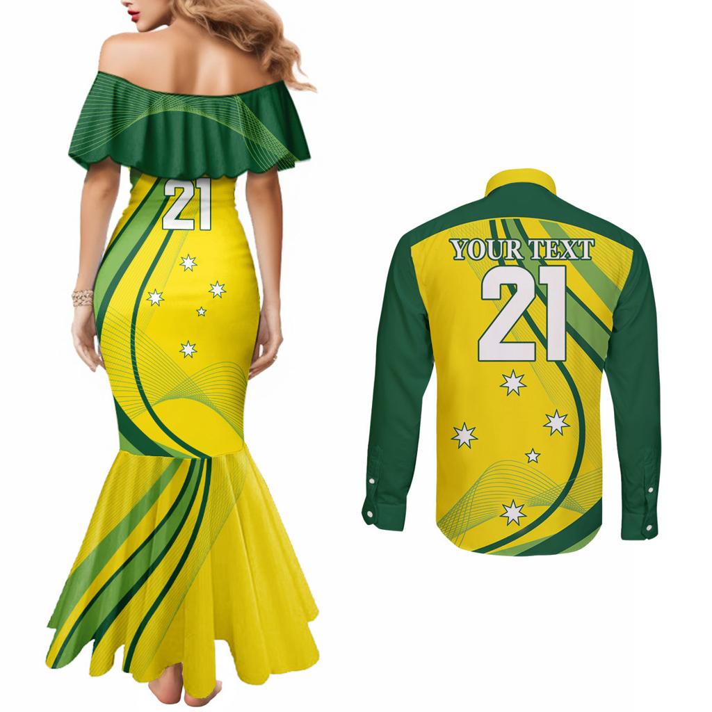 Australia Cricket World Cup 2024 Couples Matching Mermaid Dress and Long Sleeve Button Shirt Aussie Make Champions
