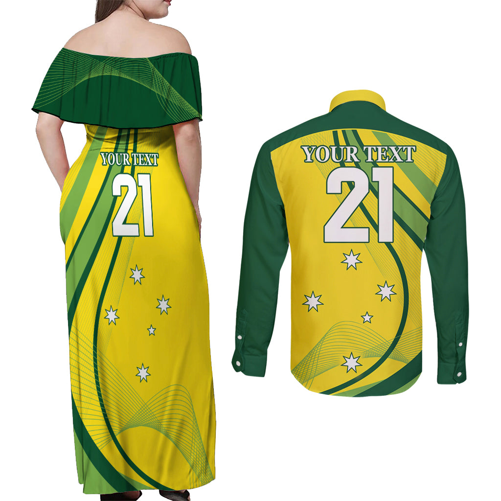Australia Cricket World Cup 2024 Couples Matching Off Shoulder Maxi Dress and Long Sleeve Button Shirt Aussie Make Champions