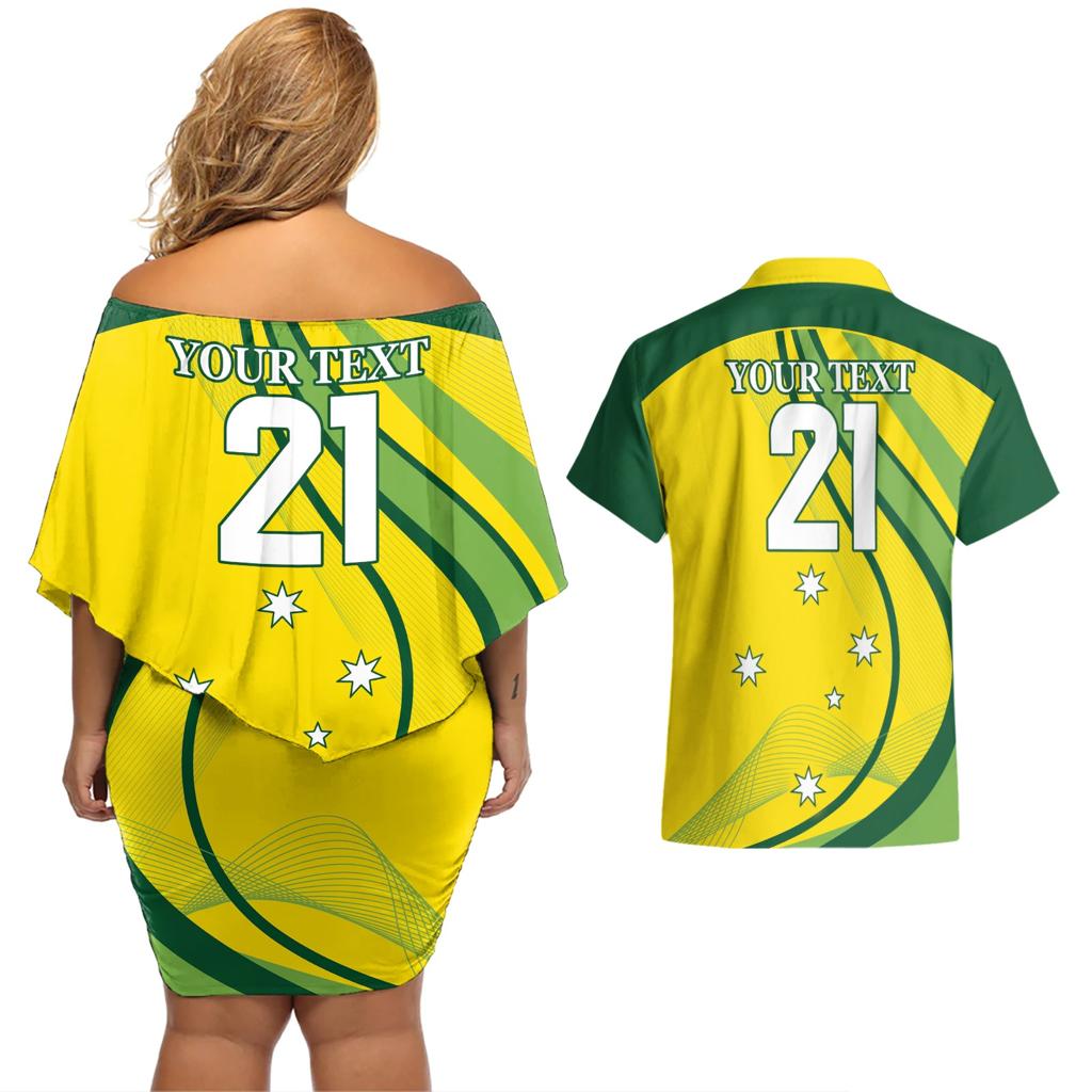 Australia Cricket World Cup 2024 Couples Matching Off Shoulder Short Dress and Hawaiian Shirt Aussie Make Champions