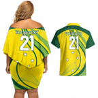 Australia Cricket World Cup 2024 Couples Matching Off Shoulder Short Dress and Hawaiian Shirt Aussie Make Champions