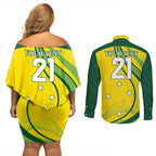 Australia Cricket World Cup 2024 Couples Matching Off Shoulder Short Dress and Long Sleeve Button Shirt Aussie Make Champions