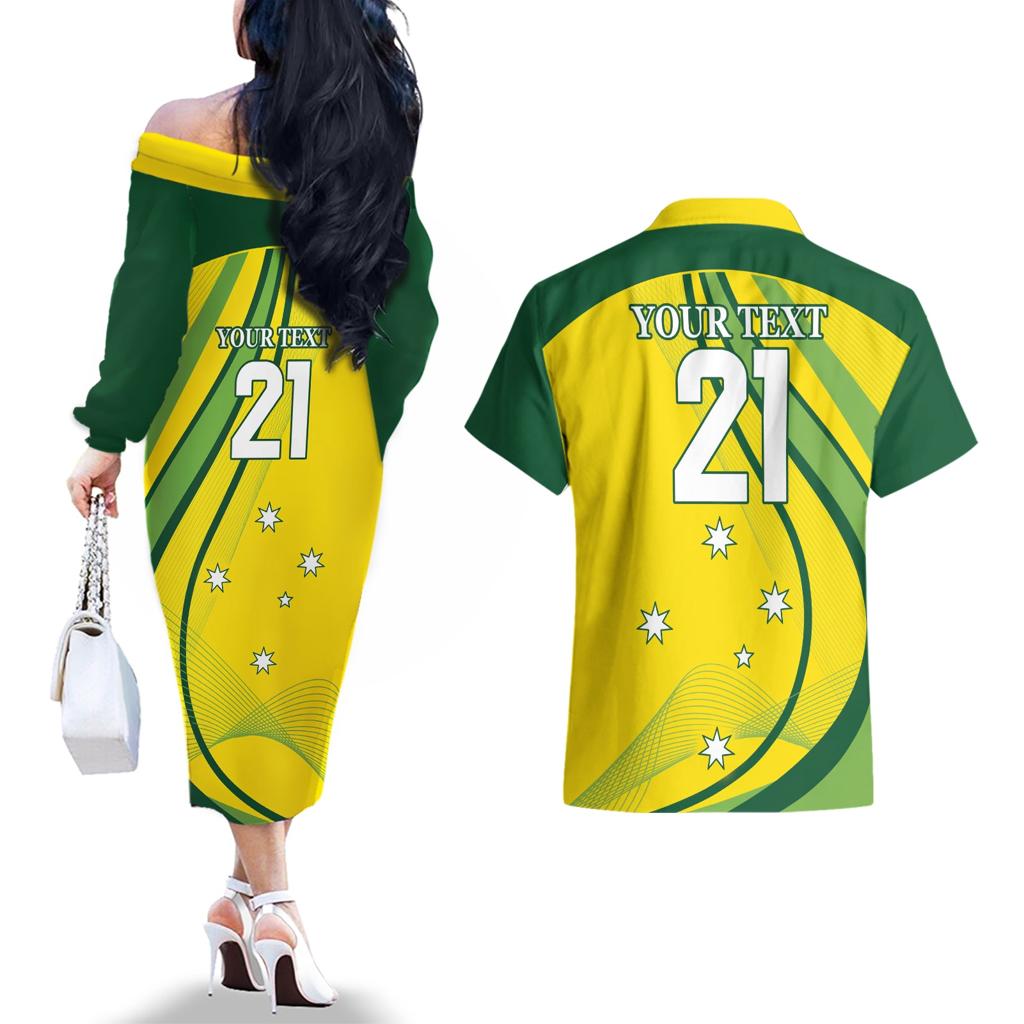 Australia Cricket World Cup 2024 Couples Matching Off The Shoulder Long Sleeve Dress and Hawaiian Shirt Aussie Make Champions