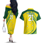 Australia Cricket World Cup 2024 Couples Matching Off The Shoulder Long Sleeve Dress and Hawaiian Shirt Aussie Make Champions