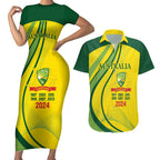 Australia Cricket World Cup 2024 Couples Matching Short Sleeve Bodycon Dress and Hawaiian Shirt Aussie Make Champions