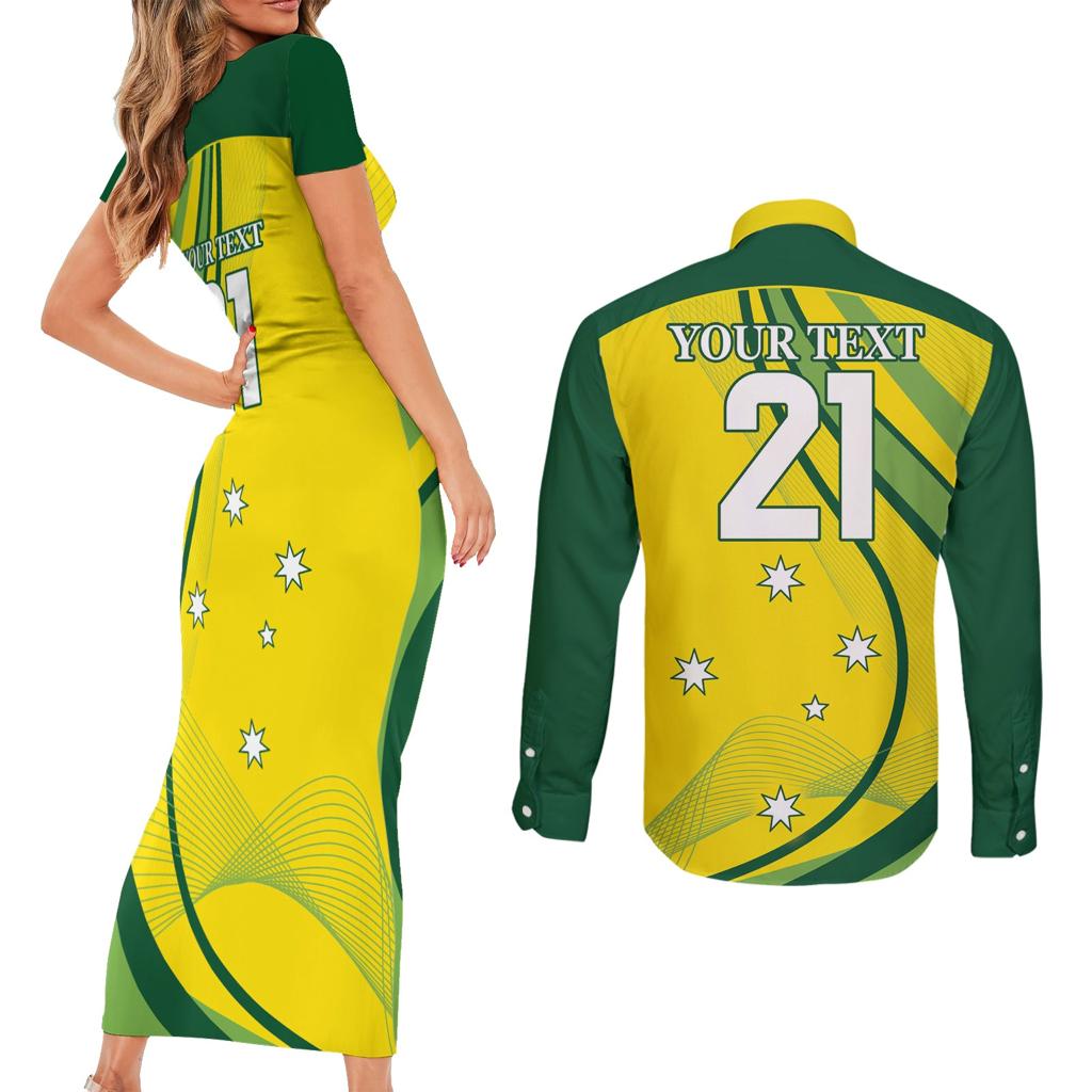 Australia Cricket World Cup 2024 Couples Matching Short Sleeve Bodycon Dress and Long Sleeve Button Shirt Aussie Make Champions