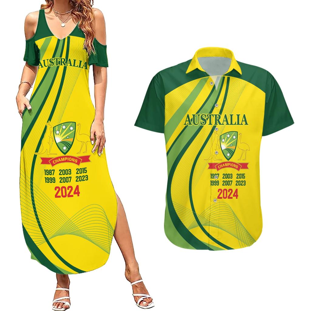 Australia Cricket World Cup 2024 Couples Matching Summer Maxi Dress and Hawaiian Shirt Aussie Make Champions