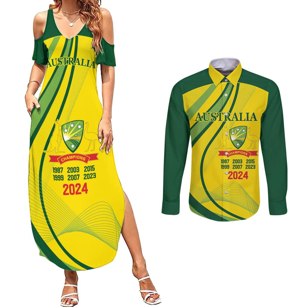 Australia Cricket World Cup 2024 Couples Matching Summer Maxi Dress and Long Sleeve Button Shirt Aussie Make Champions