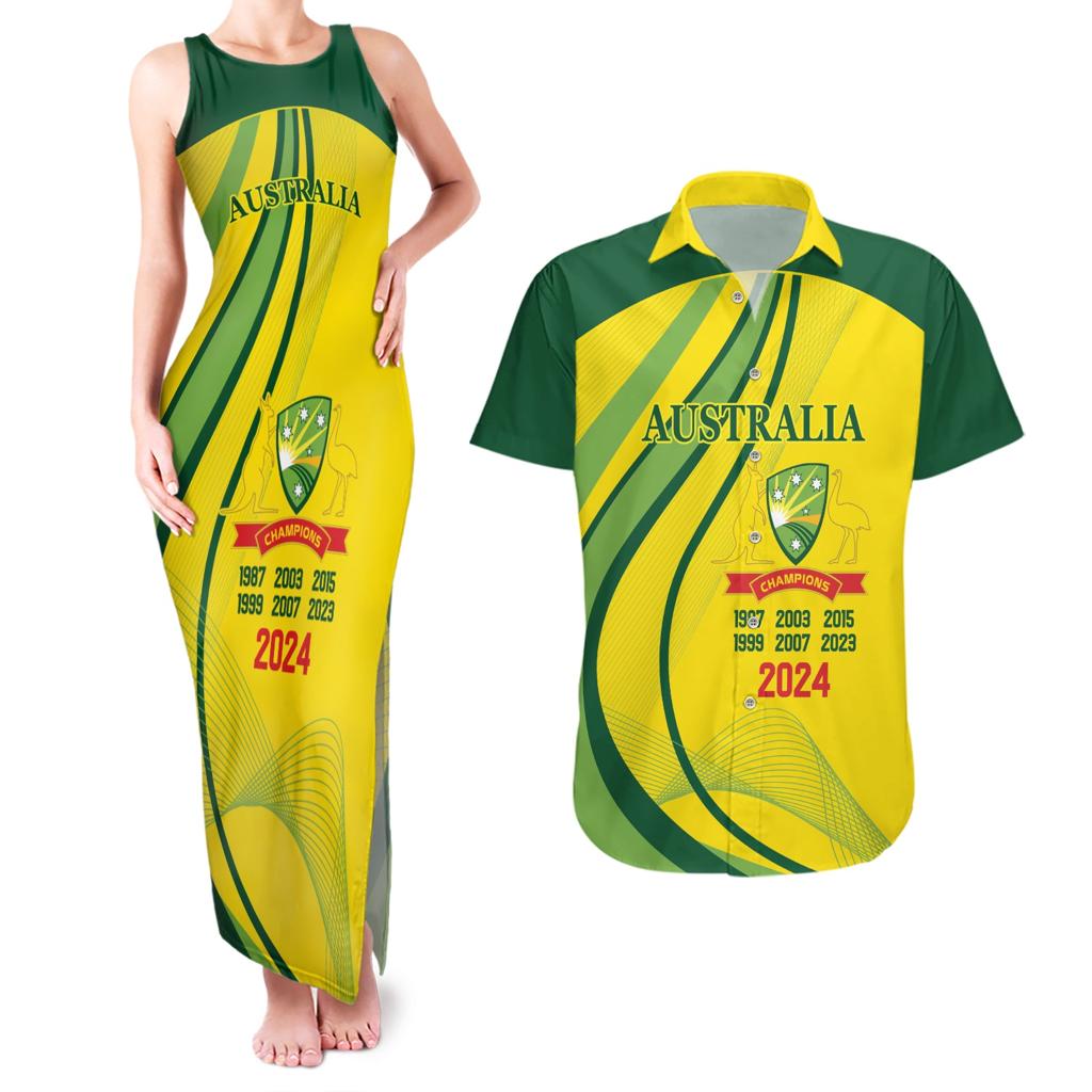 Australia Cricket World Cup 2024 Couples Matching Tank Maxi Dress and Hawaiian Shirt Aussie Make Champions