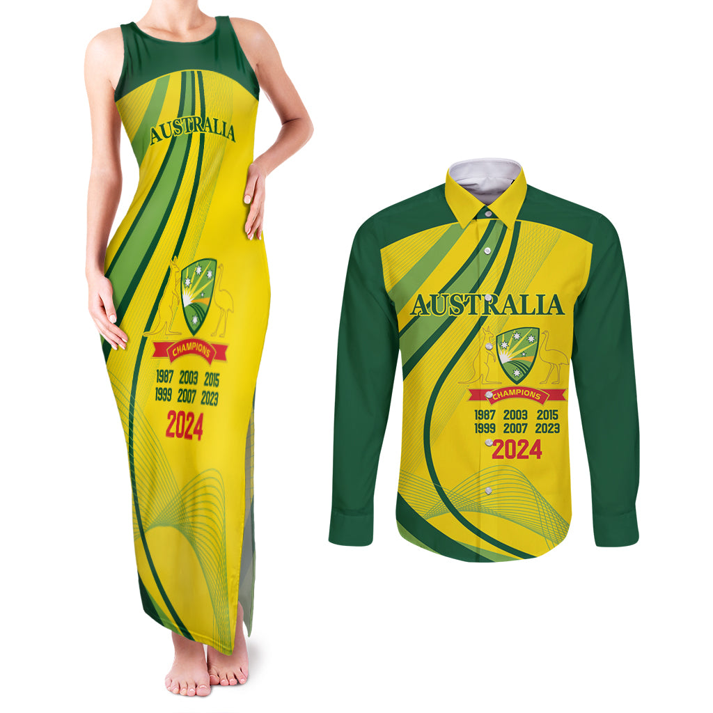 Australia Cricket World Cup 2024 Couples Matching Tank Maxi Dress and Long Sleeve Button Shirt Aussie Make Champions