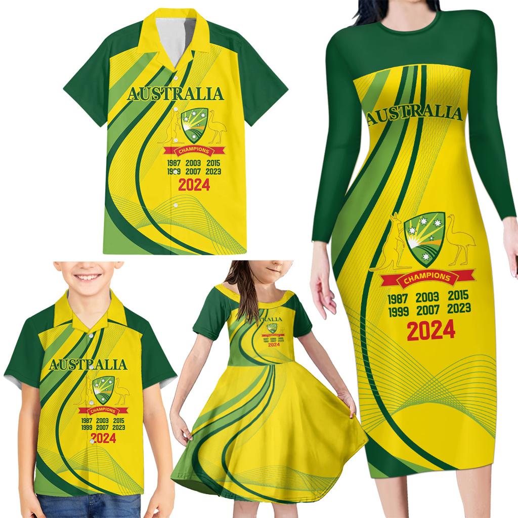 Australia Cricket World Cup 2024 Family Matching Long Sleeve Bodycon Dress and Hawaiian Shirt Aussie Make Champions