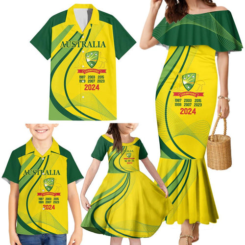 Australia Cricket World Cup 2024 Family Matching Mermaid Dress and Hawaiian Shirt Aussie Make Champions