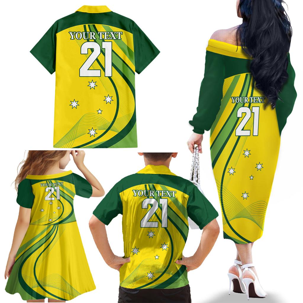 Australia Cricket World Cup 2024 Family Matching Off The Shoulder Long Sleeve Dress and Hawaiian Shirt Aussie Make Champions