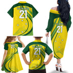 Australia Cricket World Cup 2024 Family Matching Off The Shoulder Long Sleeve Dress and Hawaiian Shirt Aussie Make Champions