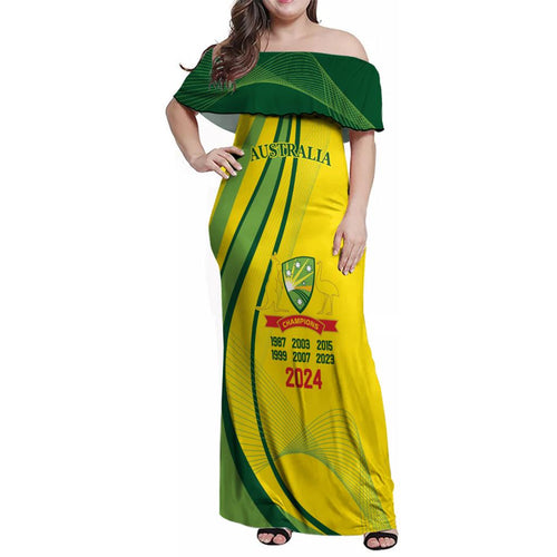 Australia Cricket World Cup 2024 Family Matching Off Shoulder Maxi Dress and Hawaiian Shirt Aussie Make Champions