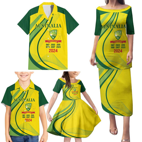 Australia Cricket World Cup 2024 Family Matching Puletasi and Hawaiian Shirt Aussie Make Champions