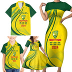 Australia Cricket World Cup 2024 Family Matching Short Sleeve Bodycon Dress and Hawaiian Shirt Aussie Make Champions