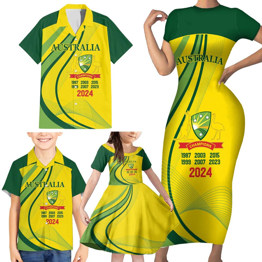 Australia Cricket World Cup 2024 Family Matching Short Sleeve Bodycon Dress and Hawaiian Shirt Aussie Make Champions