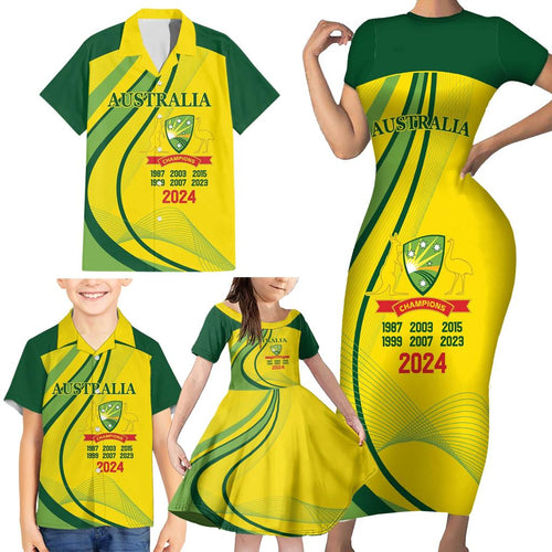 Australia Cricket World Cup 2024 Family Matching Short Sleeve Bodycon Dress and Hawaiian Shirt Aussie Make Champions