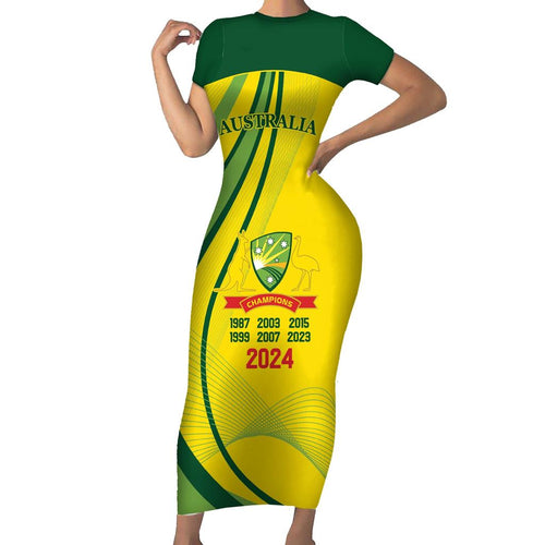 Australia Cricket World Cup 2024 Family Matching Short Sleeve Bodycon Dress and Hawaiian Shirt Aussie Make Champions