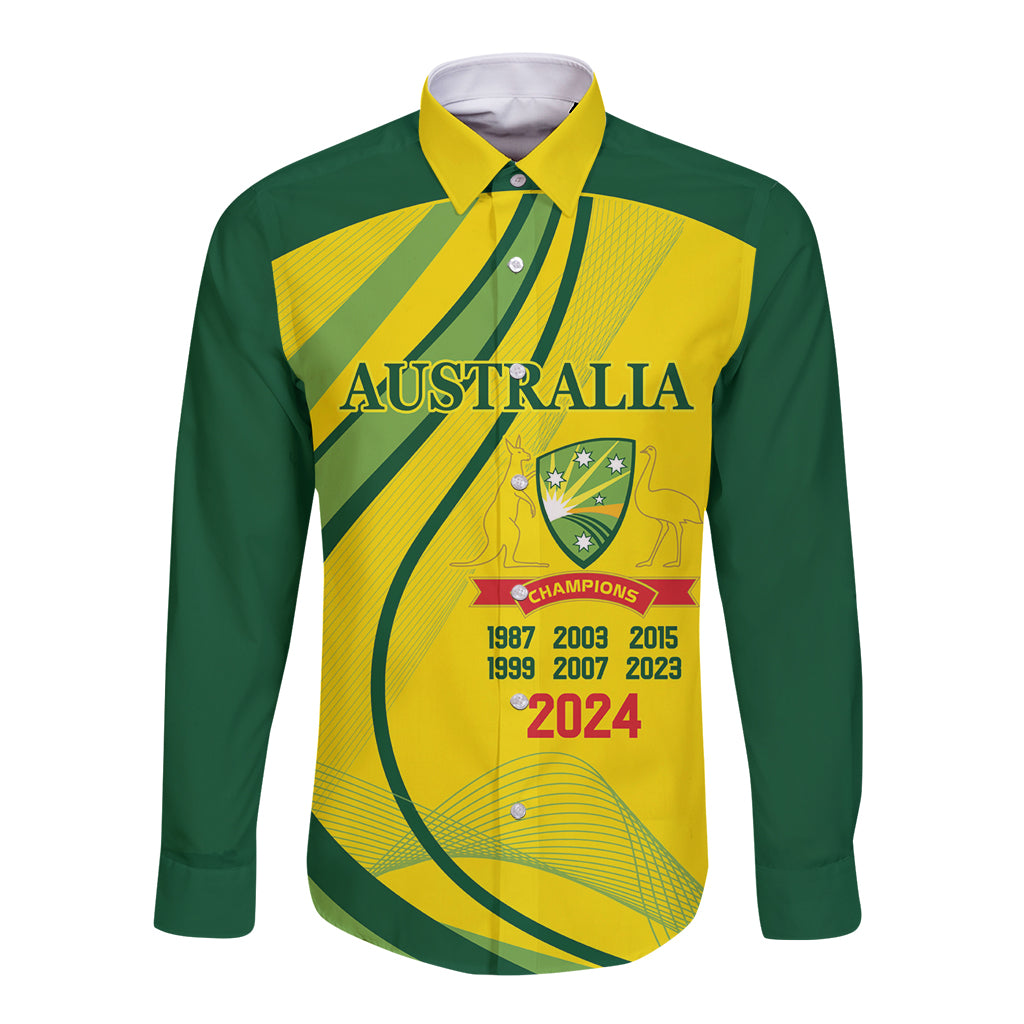 Australia Cricket World Cup 2024 Long Sleeve Button Shirt Aussie Make Champions
