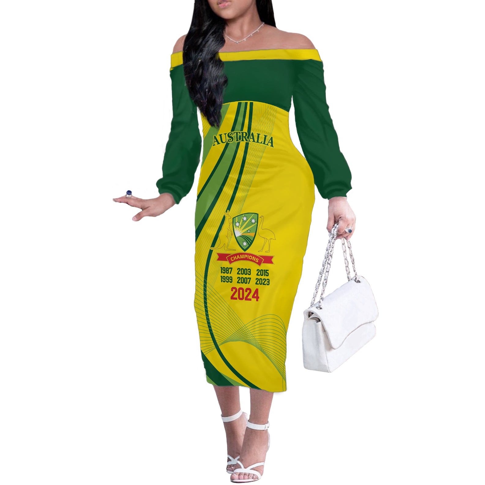 Australia Cricket World Cup 2024 Off The Shoulder Long Sleeve Dress Aussie Make Champions