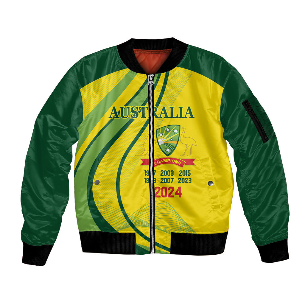 Australia Cricket World Cup 2024 Sleeve Zip Bomber Jacket Aussie Make Champions